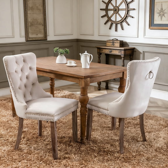 Velvet Tufted Dining Chairs Set of 2, Upholstered Accent Chairs with Solid Wood Frame for Kitchen & Dining Room