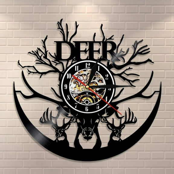 King Buck Wall Clock Deer Head Minimalist Wall Art Vinyl Record Wall Clock Forest Antlers Deer Nursery Decor Modern Animal Clock