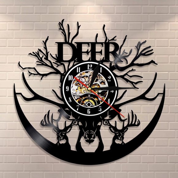 King Buck Wall Clock Deer Head Minimalist Wall Art Vinyl Record Wall Clock Forest Antlers Deer Nursery Decor Modern Animal Clock