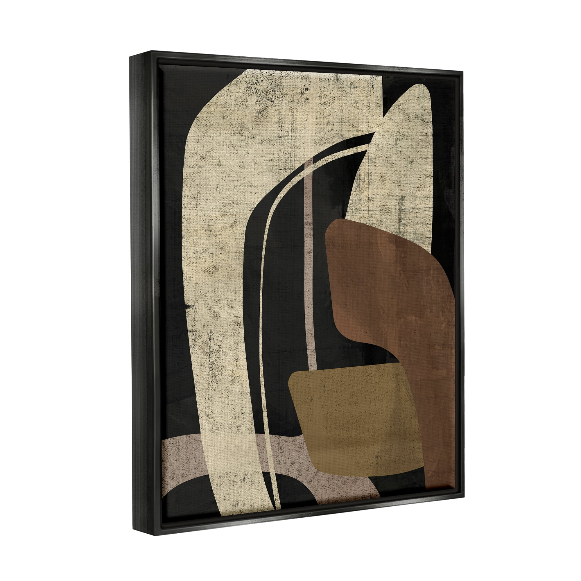 Stupell Industries Boomerang Shape Abstraction Abstract Painting Black Floater Framed Canvas Art Print Wall Art, 25 x 31