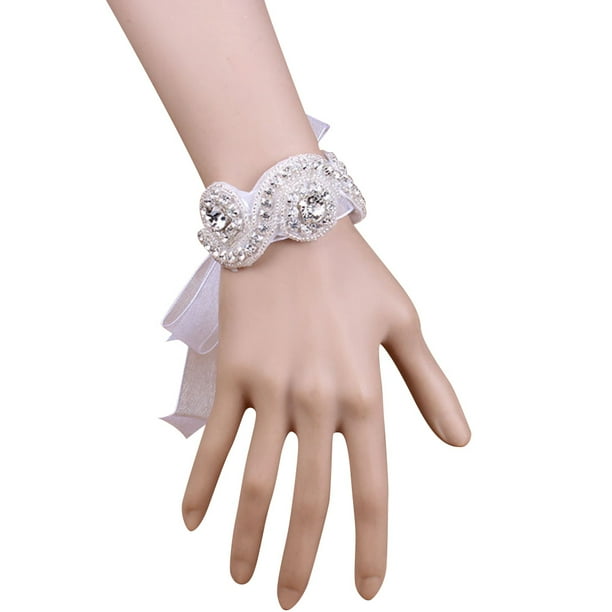 EeaseMX Pulsera decorativa con flores y diamantes de imitación para dama de honor (blanca)