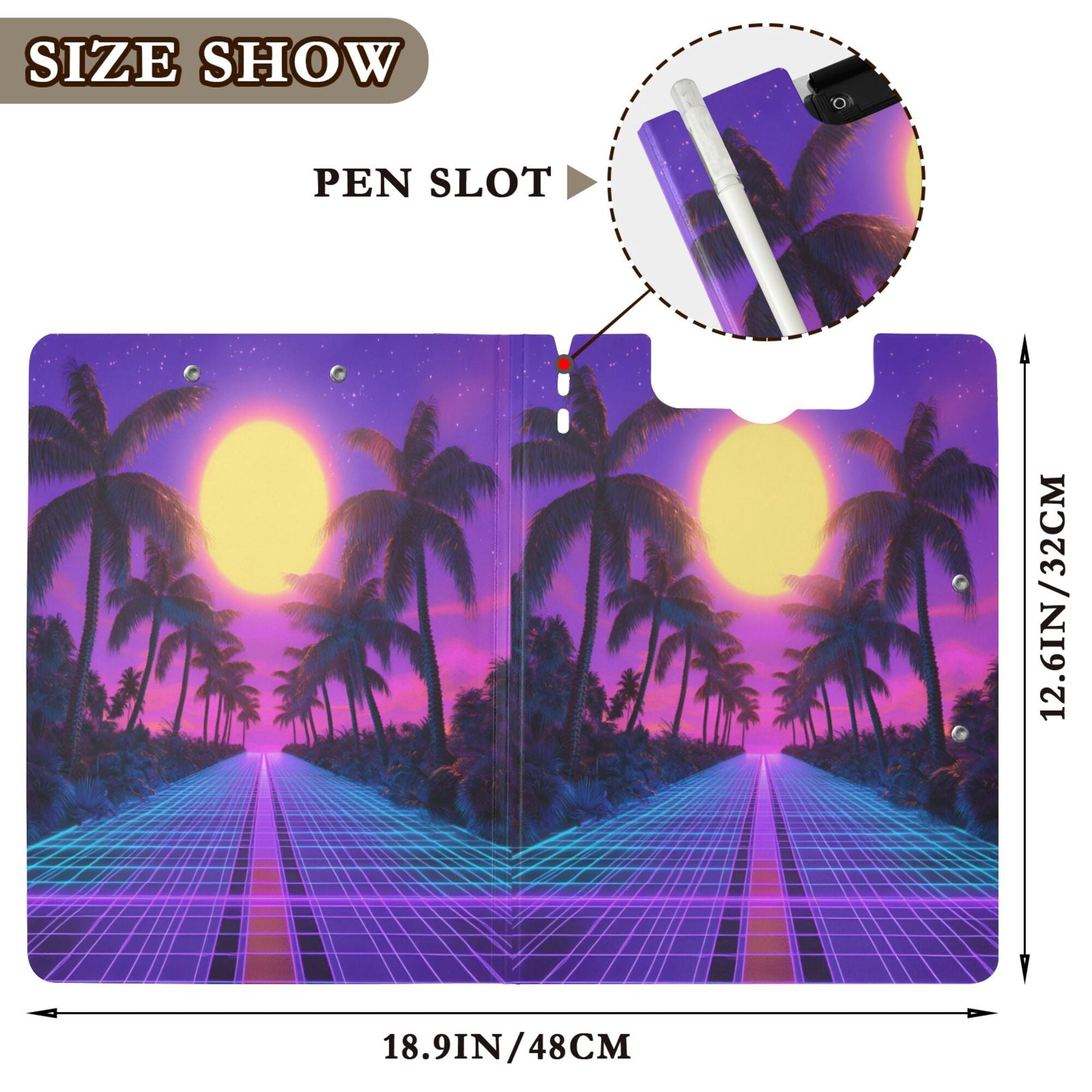 FORMRS A4 Clipboard Folder with Pen Holder Horizontal Foldable School Office Binder, Purple Neon Road