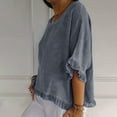 thumbnail image 3 of hotojiny 3/4 Length Sleeve Tops for Women Cotton Linen Trendy Ruffle Hem Shirts Lounge Loose Crewneck Blouse, 3 of 6
