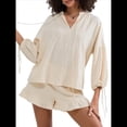 thumbnail image 3 of Conjunto de Dos Piezas para Mujer: Top de Larga con Lazo y Bóxer con Volantes Conjunto Informal A Juego Albaricoque L, 3 of 10