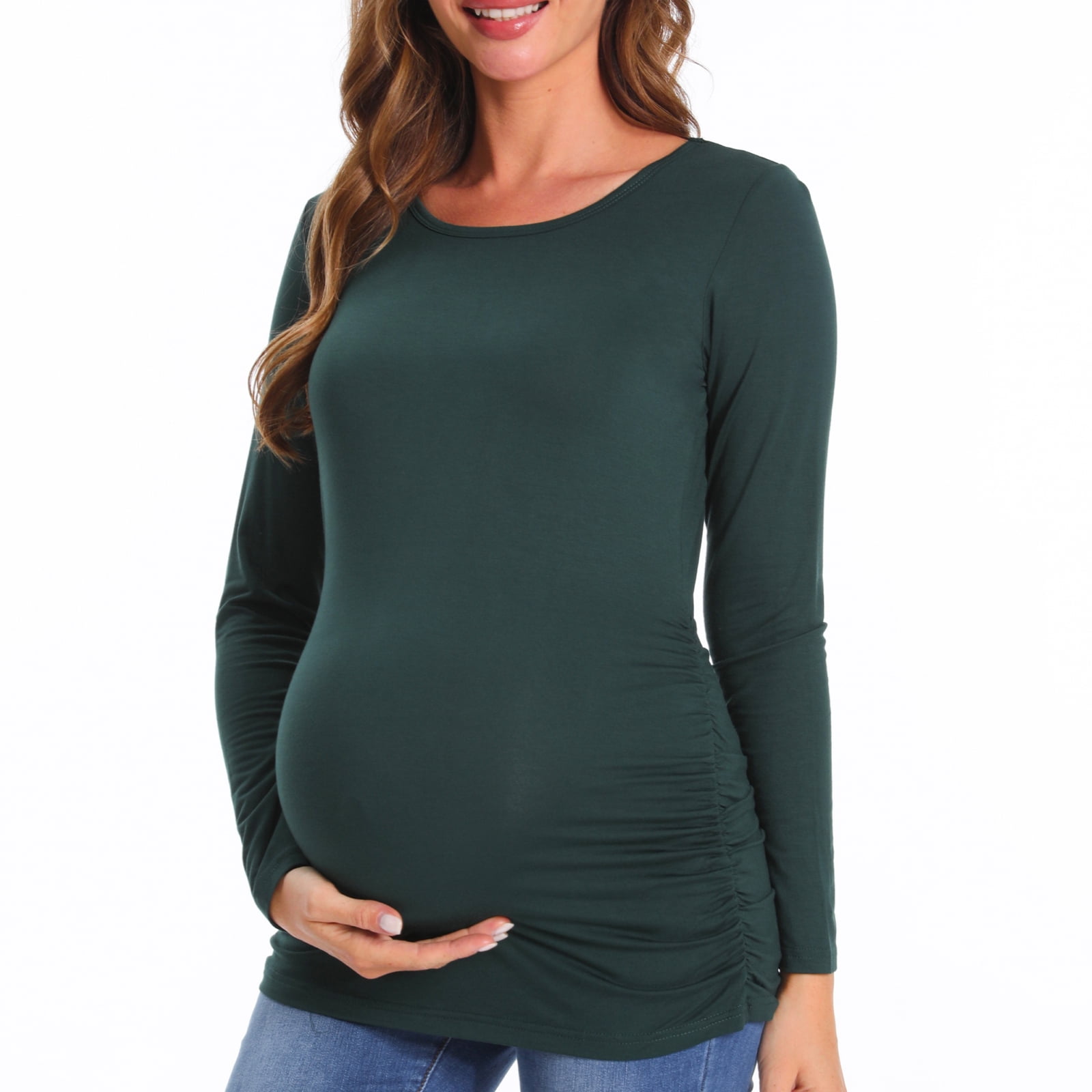 Bearsland Women's Long Sleeve Maternity Shirts Casual Tunic Side Ruched Tops Pregnancy Clothes 3-Pack