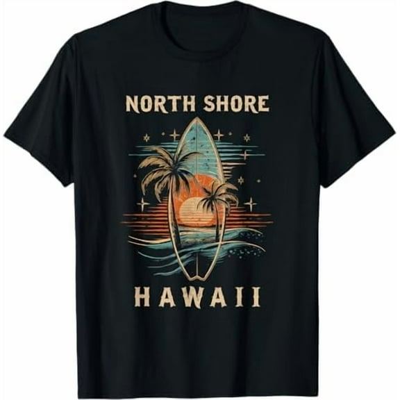 Vintage Long Surf Board North Shore Hawaii Oahu Haleiwa Surfer Surfing T-Shirt Hawaiian Tropical Palm Tree Beach Shirt