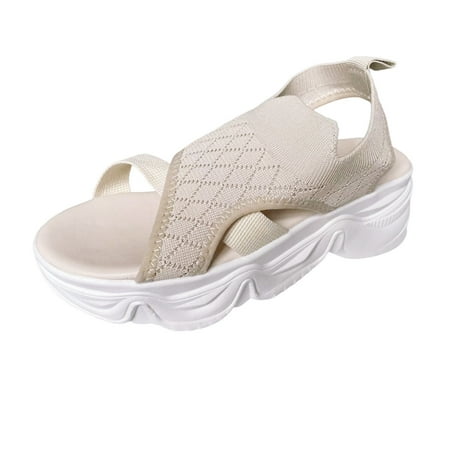

Ladies Fashion Summer Solid Color Mesh Knitted Open Toe Thick Sole Beach Sandals Wedge Sandals for Women Women s Slide Sandals Cork