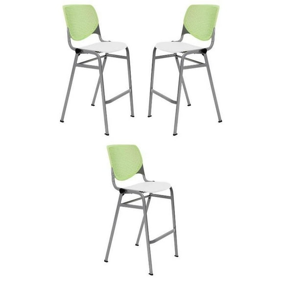 Home Square Stack Barstool in Lime Green Back/White Seat - Set of 3