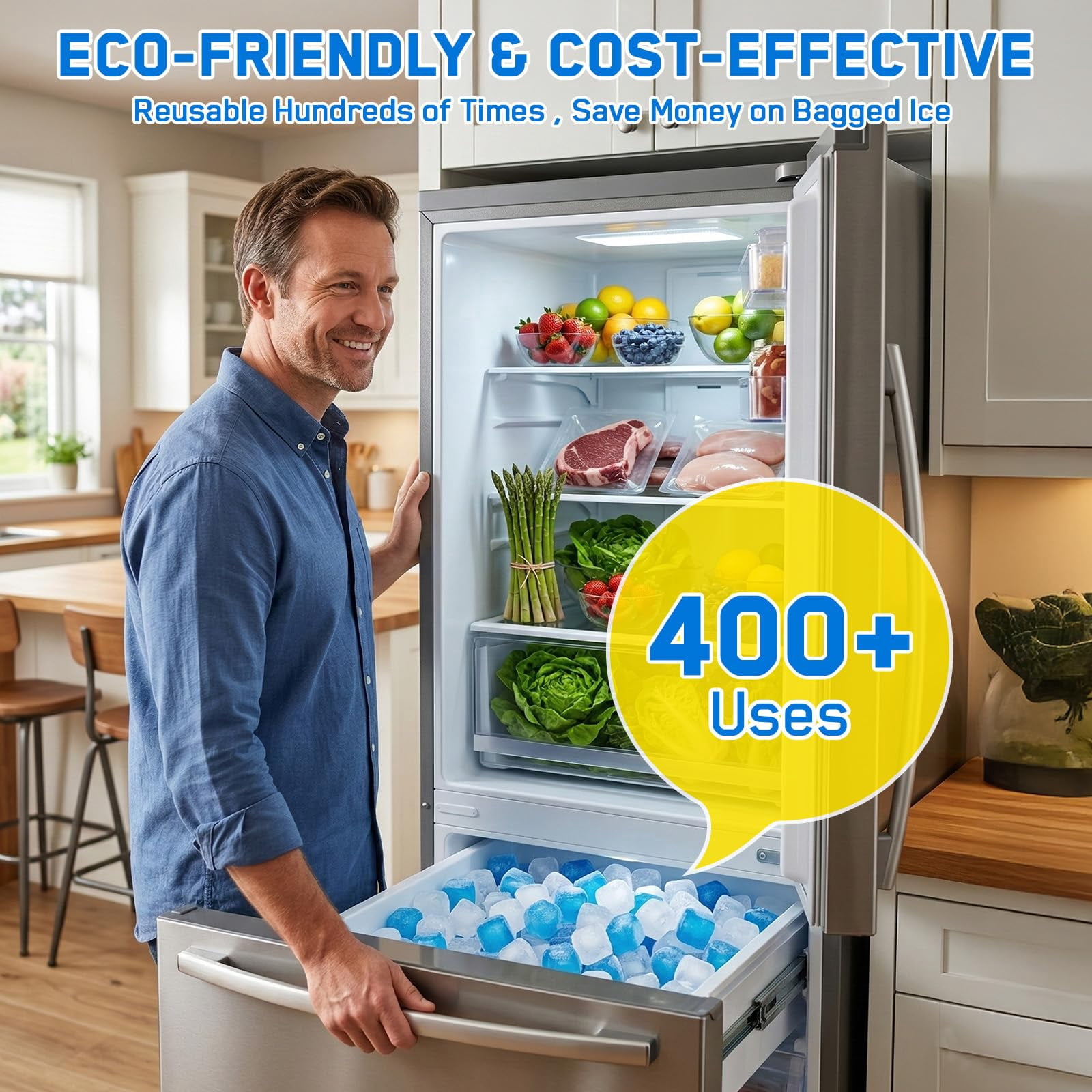 400 Pack Reusable Ice Cubes For Coolers Drinks  Plastic Cubed Packs Lunch Boxes Non-diluting Refreezable Outdoor Bath Coffee Bars Party Camping