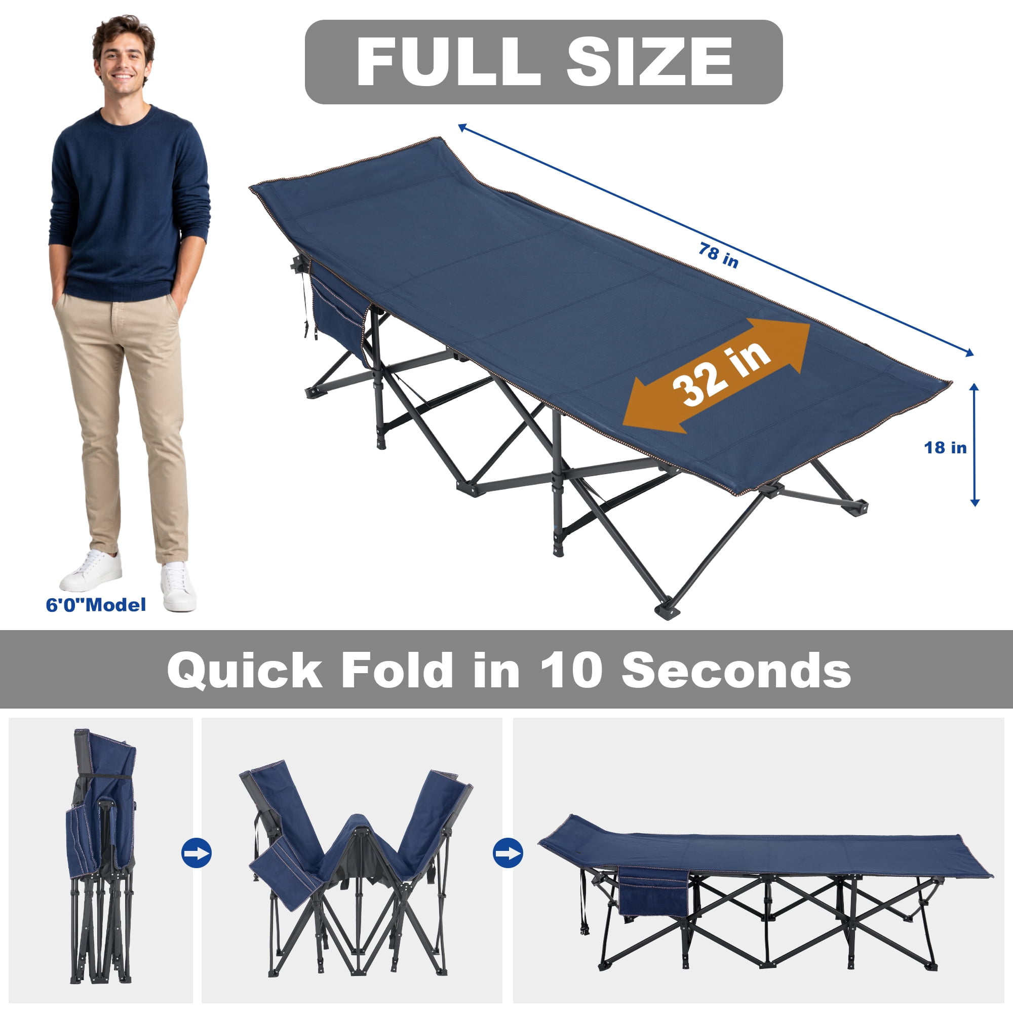 Sprint Demon Folding Camping Cot with Mattress for Adults, 900 lb Heavy Duty Portable Guest Bed for Camping, Home & Travel