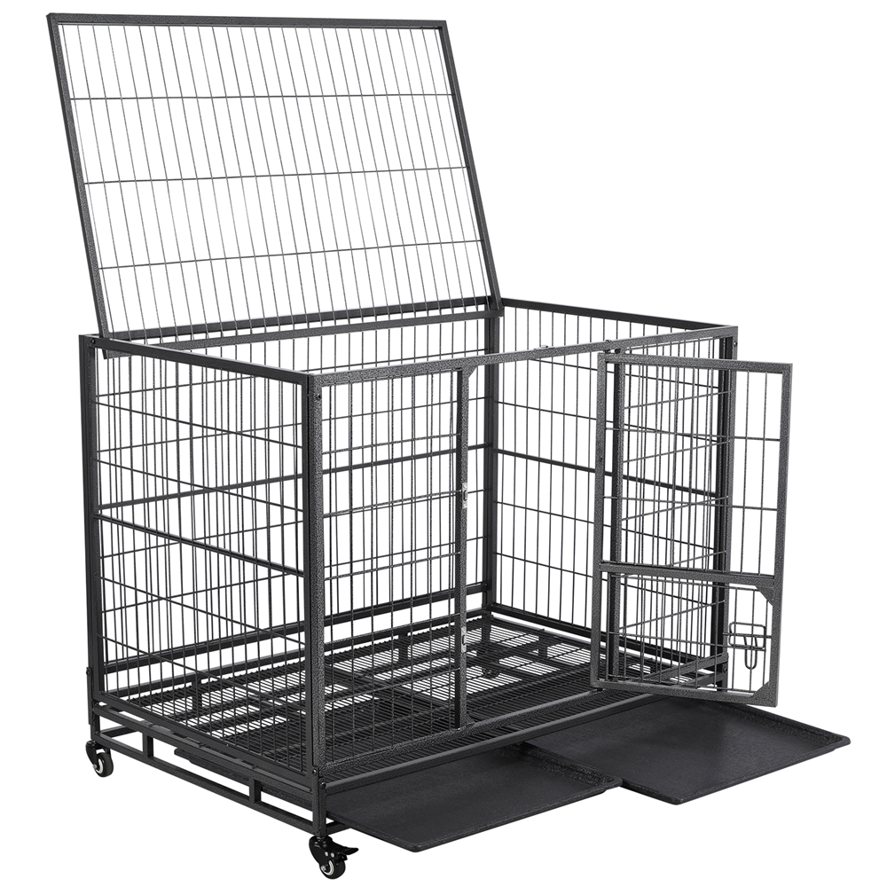 Easyfashion 43 inch Heavy Duty Metal Rolling Dog Cage Kennel,Black