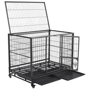 Easyfashion 43 inch Heavy Duty Metal Rolling Dog Cage Kennel,Black