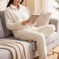 thumbnail image 3 of StSilkitty Womens Fleece Pajama 2 Piece Sets Winter Long Sleeve Full Zip Stand Collar Coat and Pants Loungewear Set with Pockets, 3 of 4