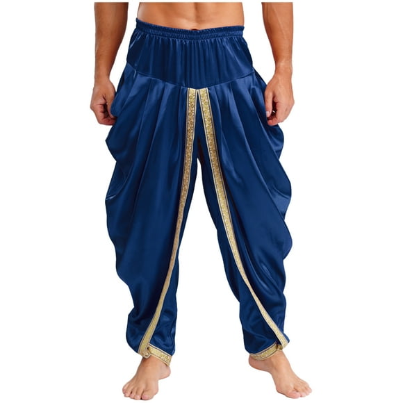 Miaeowve Baggy Yoga Harem Pants for Men Satin Indian Arabian Gypsy Tribal Trouser Hippie Trousers Cosplay NavyBlue XXL