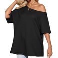 thumbnail image 6 of Short Sleeve Off Shoulder Solid Color Women Casual T Shirt, 6 of 7