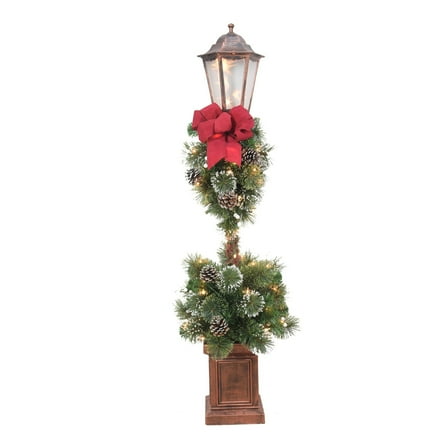 4 foot Lamp Post with Big Red Bow, 79 Tips, 50 UL Lights