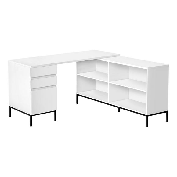 Monarch Specialties Computer Desk, Home Office, Corner, Storage Drawers, 60"l, L Shape, Work, Laptop, Metal, Laminate, White, Black, Contemporary, Modern