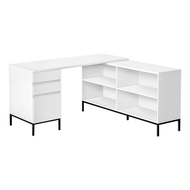 Monarch Specialties Computer Desk, Home Office, Corner, Storage Drawers, 60"l, L Shape, Work, Laptop, Metal, Laminate, White, Black, Contemporary, Modern