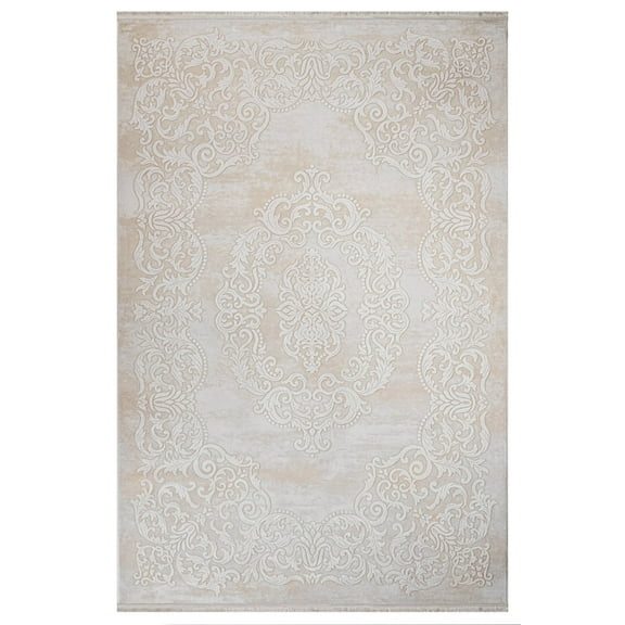 Latisha Cream Oriental Acrylic Area Rugs for Living Room Jacquard Textured Modern Rugs Soft Geometric Rug for Bedroom Washable Rug Non-Slip Bohemian Carpet Perfect for Dining Room Office Beige