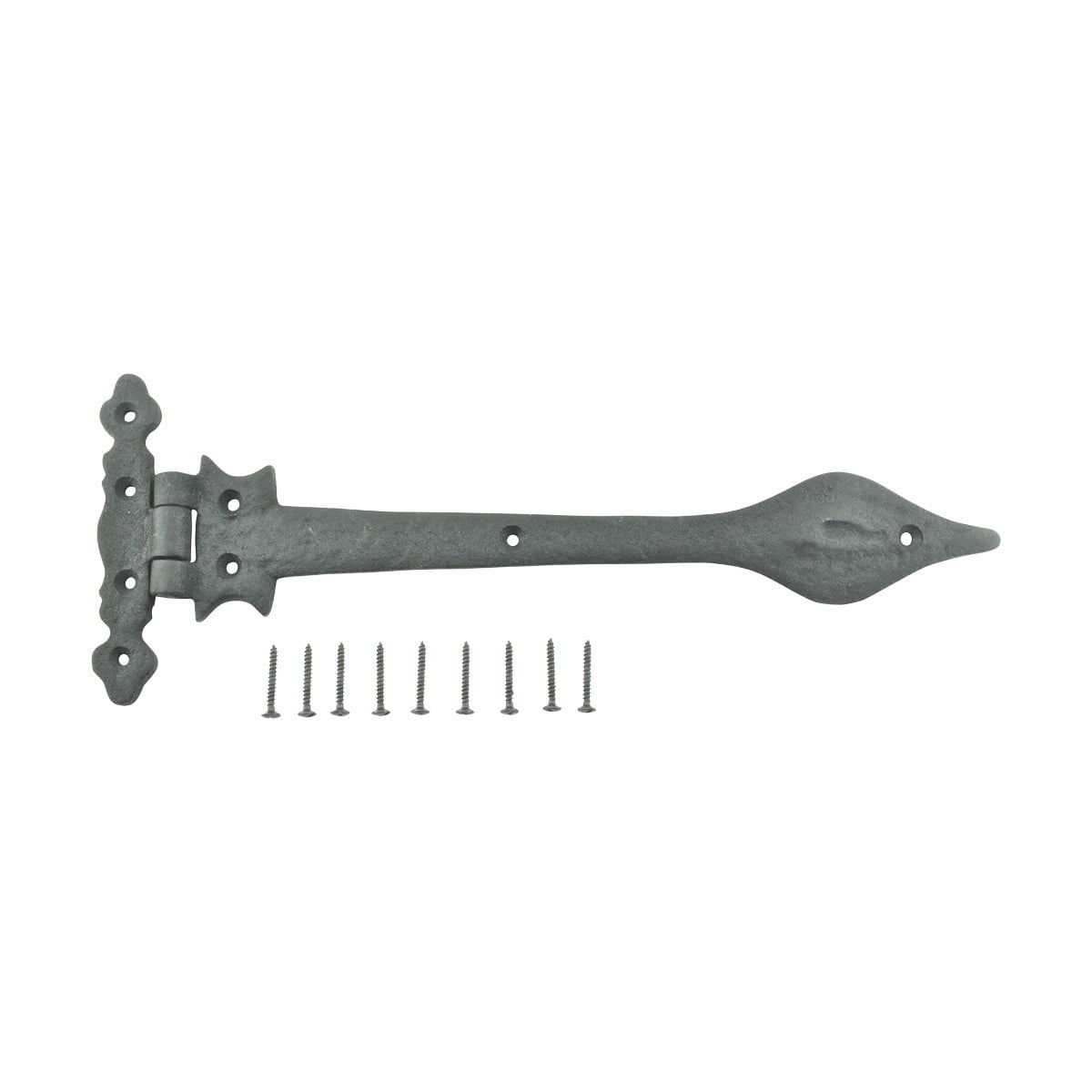 Renovators Supply Black Wrought Iron Strap Hinge 11-1/4 in Spear Tip Flush Mount Heavy Duty Strap Gate and Door Hinges w/Hardware