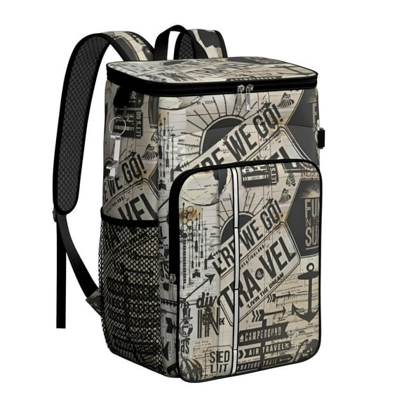 Stylish Airplane Print Insulated Cooler Backpack for Women, Vintage Travel and Holiday Design, Leakproof and Waterproof