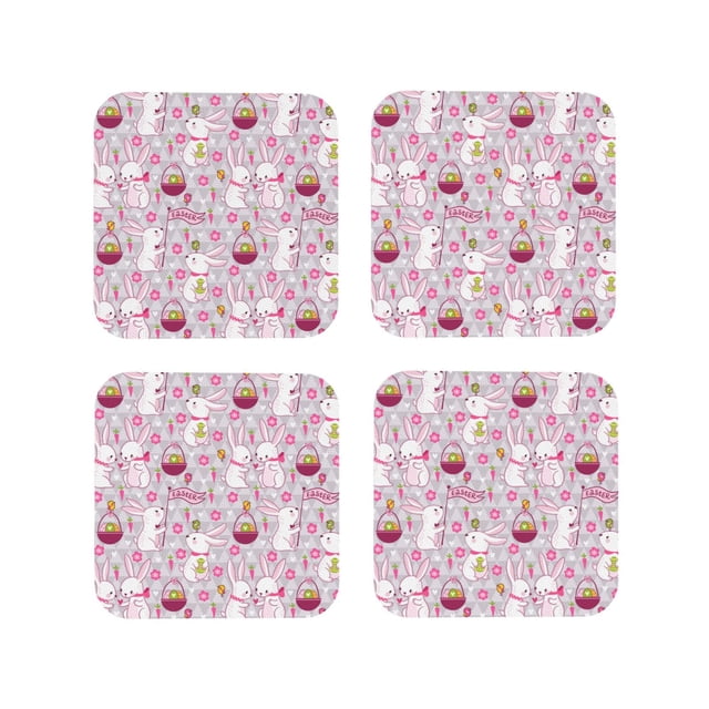 Kdxio Easter Rabbit Print Funny Coasters,4 Pcs Leather Coasters,Housewarming Gifts,Protect Furniture from Water Marks Scratch and Damage-Square