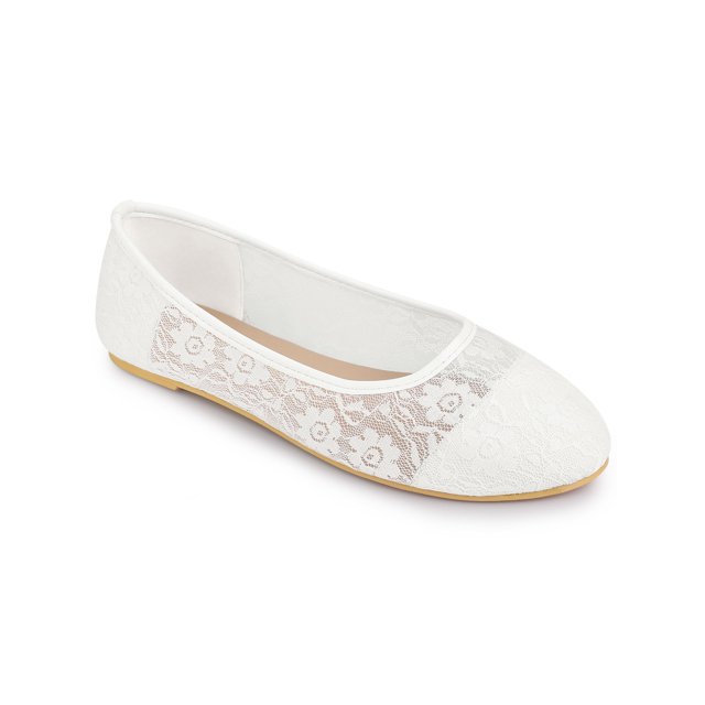 BLISSFUL STEP Ballerine à Enfiler pour Femme en Dentelle et Maille Brodée à Bout Rond Blanche 10