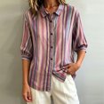 thumbnail image 4 of Morttic Women's Striped Lapel Collar Button Down Shirt – Collared Puff 3/4 Sleeve Blouse, Casual Loose Summer Top Pink，L, 4 of 6
