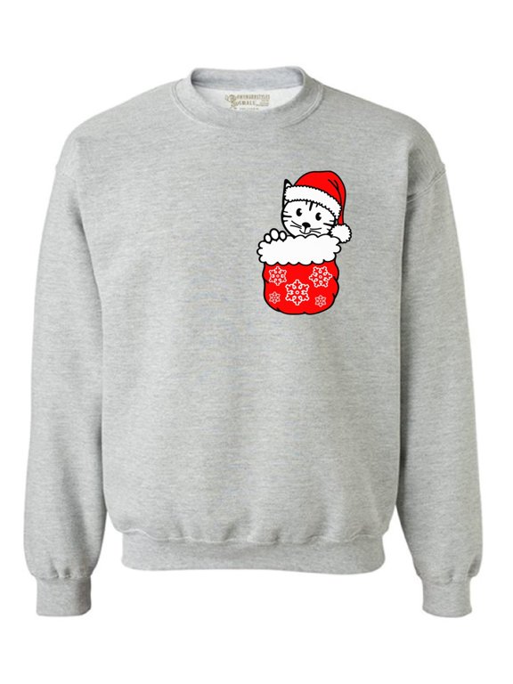 Pocket Cat Christmas Sweatshirt Christmas Cat Holiday Sweatshirt Kitten in Pocket Funny Christmas Sweater Party Xmas Gifts Christmas Sweatshirt for Men for Women Cat Christmas Sweater