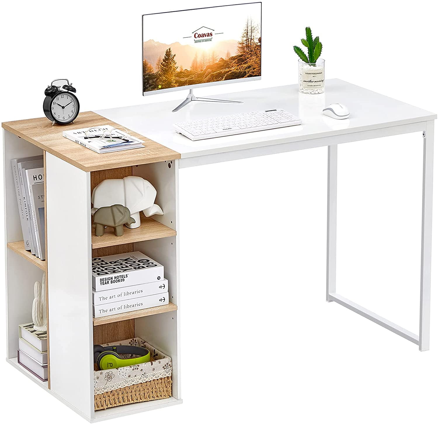 Home Desk Student Writing Desktop Desk Modern Office Computer Shelf Desk White 