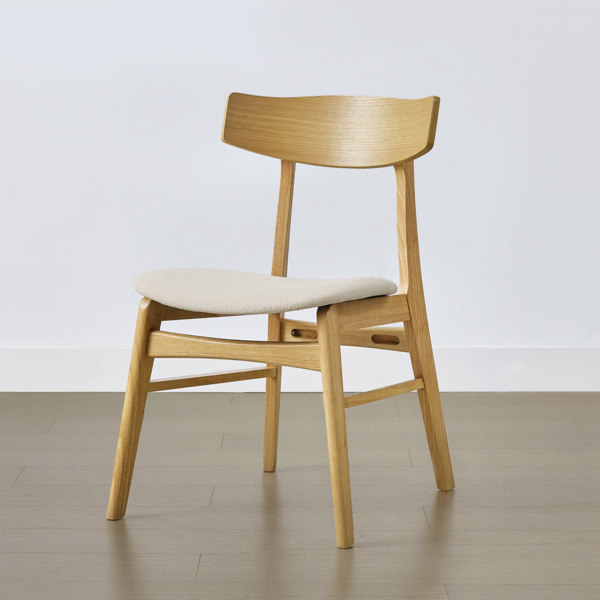 Spruce & Spring Farmhouse Upholstered Dining Chair with Solid Wood Frame Set of 2, Natural