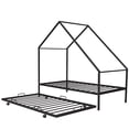 thumbnail image 5 of Twin Size House Bed with Trundle Bed and Casters, Metal Platform Bed Frame with Roof and Slats Supports, Low House Bed for Kids Adults Bedroom, Mattress Not Included, Black, 5 of 7