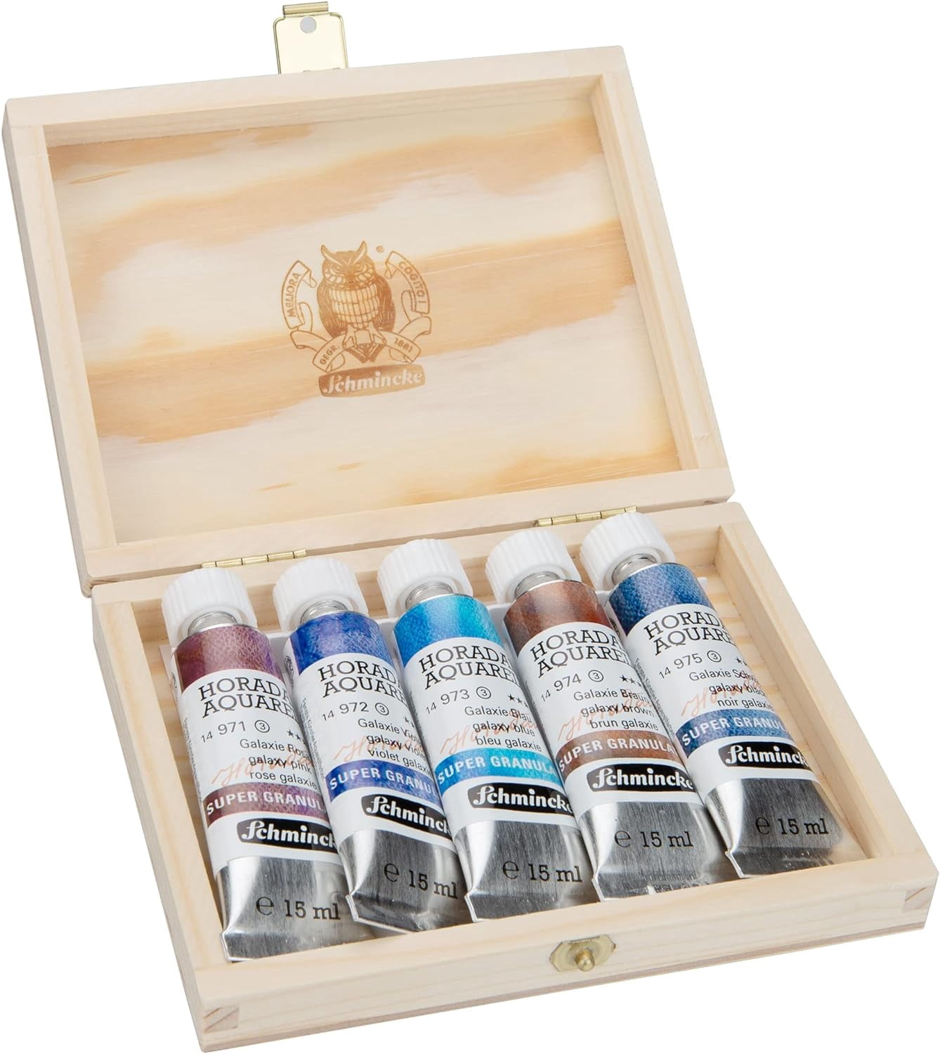 Schmincke Horadam Aquarell Artist Watercolor - Galaxy, Supergranulation, Wood Box, Set of 5, 15 ml, Tubes
