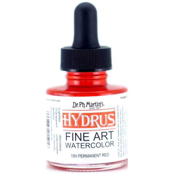 Dr. Ph. Martin's Hydrus Fine Art Watercolor, 1.0 oz, Permanent Red (15H)