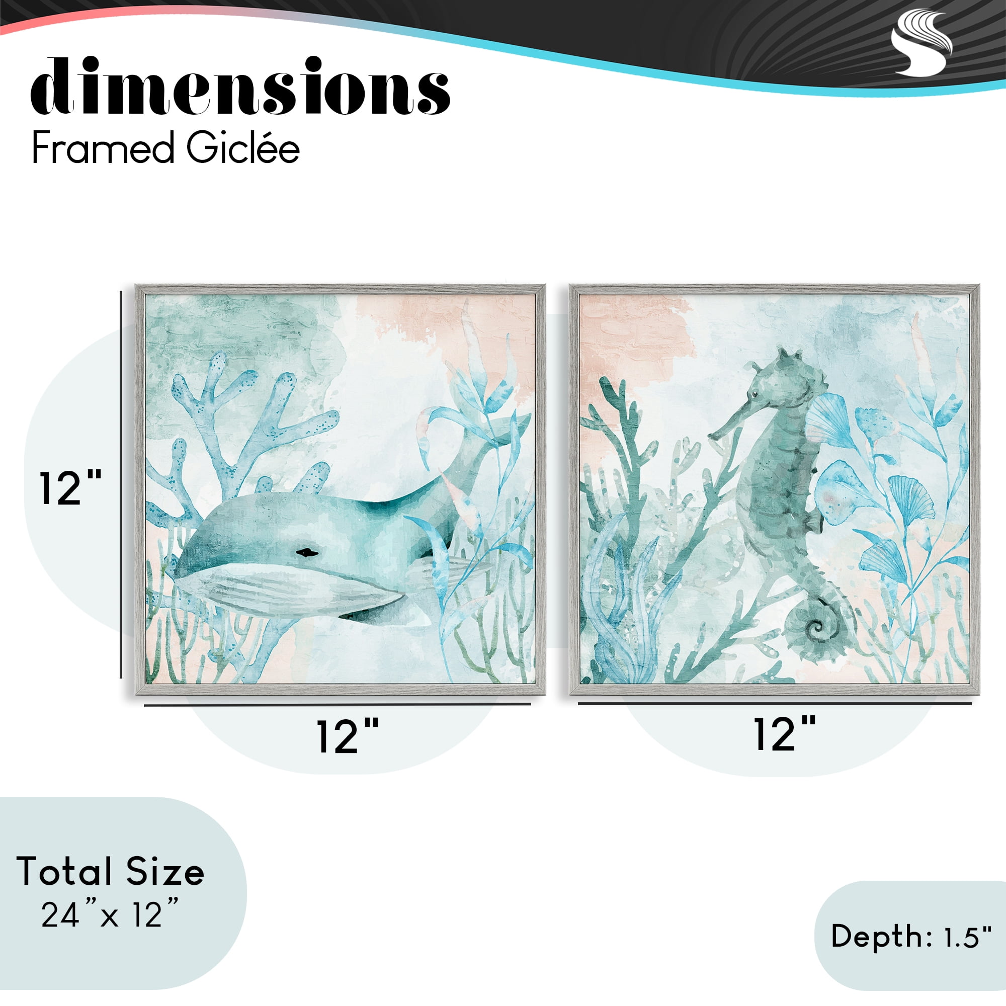 Stupell Industries Whale & Seahorse Sea Swim 2 Piece Gray Framed Giclee Art Set, design by Kim Allen