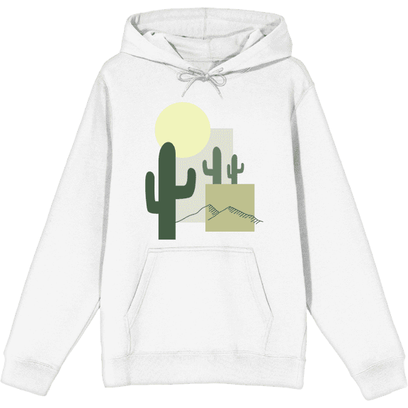 Natural World Cacti & Shapes White Adult Long Sleeve Hoodie-Medium
