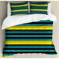 thumbnail image 3 of Retro Duvet Cover Set Twin Size, Striped Geometric Pattern with Funky Colorful Lines Horizontal Illustration Print, Decorative 2 Piece Bedding Set with 1 Pillow Sham, Multicolor, by Ambesonne, 3 of 3