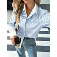 thumbnail image 6 of Womens Striped Button Down Shirt Casual Long Sleeve Blouse Top Blue XL, 6 of 8