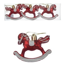 HomeDM 6Pcs Christmas Rocking Horse Plastic Ornaments Hanging Pendant for Christmas Tree Decorations Keepsake Gifts for Women Men Holiday Party Decor Red 3.15"x2.36"