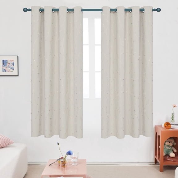 Deconovo Home Decorative Curtains with Wave Line with Dots Foil Print Design Grommet Top Window Curtains for Girls Room 52 x 72 inch Cream Set of 2