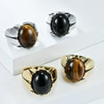 thumbnail image 3 of PAURO Men's Stainless Steel Vintage Tiger Eye Oval Egg Simple Personality Ring Silver Black Stone Size 11, 3 of 4