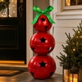 thumbnail image 3 of FeiBiQiuBi 23.6" Stacked Metal Jingle Bells Christmas Decoration, 3 Tier Large Star Cutout Red Metal Bell Topiary with Green Bow, Indoor Outdoor Farmhouse Holiday Display Ornament, 3 of 7