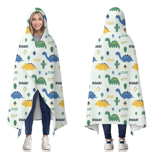 Wearable Blanket,Light Toned Dinosaur with ROAR Pattern Hooded Wearable Flannel Blanket for Adults & Teens,Winter Poncho Shawl Wrap Cape Cozy Anti-Pill,50"x60"