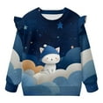 thumbnail image 5 of Xoenoiee Cat Cloud Star Print Toddler Baby Girl Ruffle Sweatshirt Crewneck Long Sleeve Pullover Tops Little Kids Fall Winter Clothes, Size 4-5 Years, 5 of 7