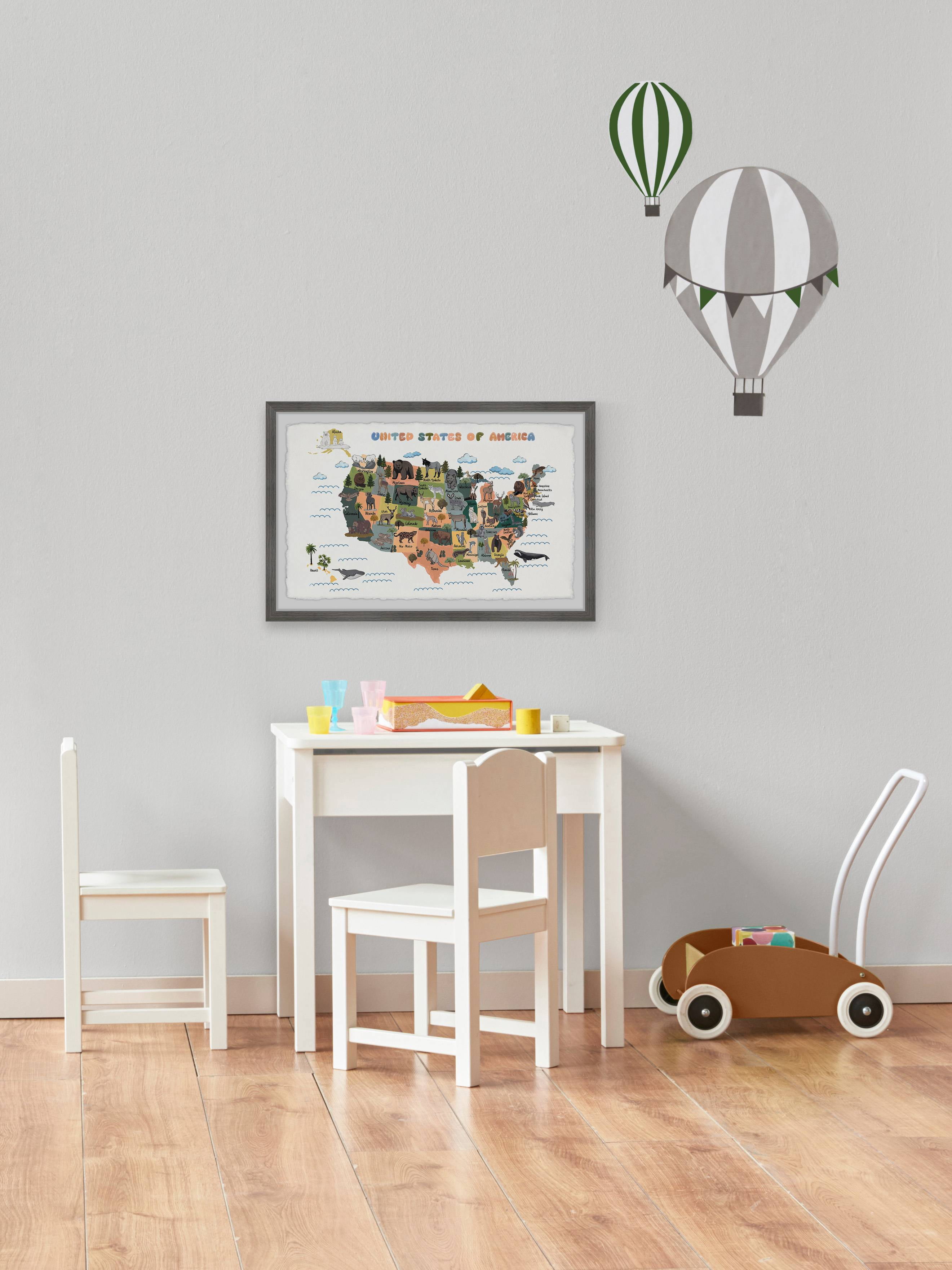 Marmont Hill Colorful US Animals Map Framed Wall Art