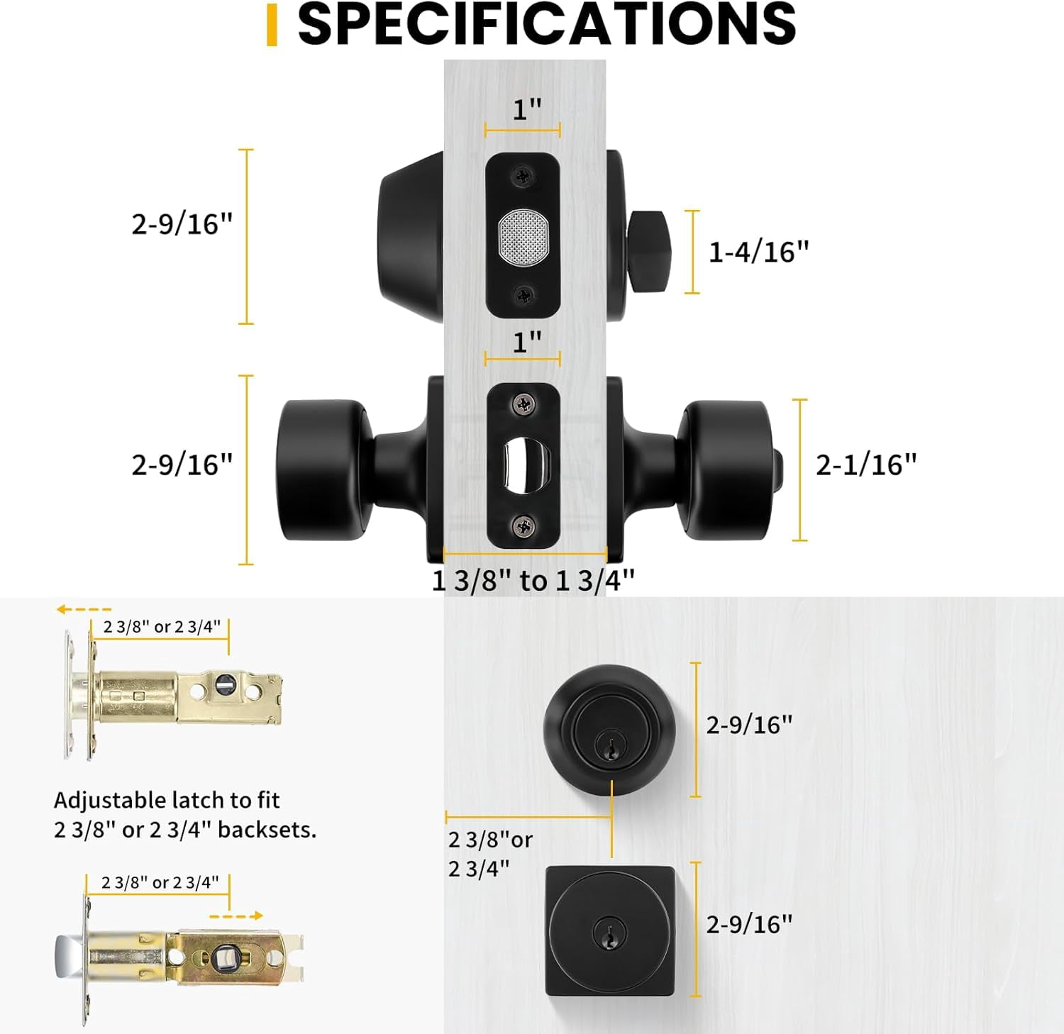 Matte Black Exterior Door Knob with Lock and Key, Keyed-Different Deadbolt Lock and Door Knob Set 3 Pack Set