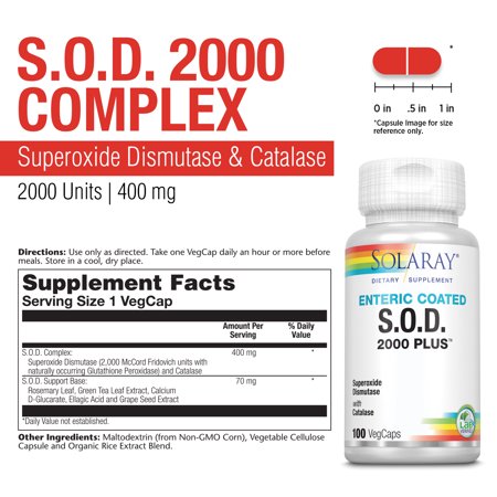 ソラレー SOD (スーパーオキシドジスムターゼ) 2000プラス 100粒 ベジカプセル Solaray SOD 2000 Plus サプリメント