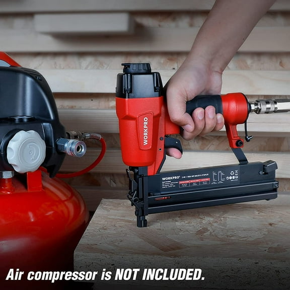 Pneumatic Brad Nailer, 18 GA, 2 in 1 Nail Gun and  Stapler, with 400pcs Nails/ 300pcs Staples, for Carpentry,  Project, Woodworking