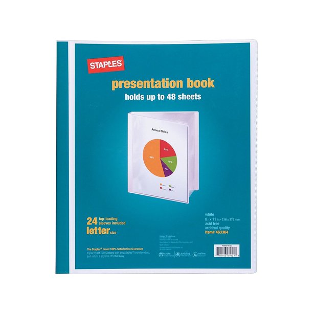 Staples Presentation Binder 24 Sleeve Capacity White 463364 Walmart
