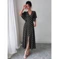 thumbnail image 5 of Womens Black Polka Dot A-Line Maxi Dress V-Neck Button Front Flutter Sleeve, 5 of 6
